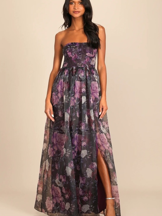 Lulus Dresses & Skirts - Purple Floral Strapless Maxi Dress Whimsigoth Medium Coquette Party Prom